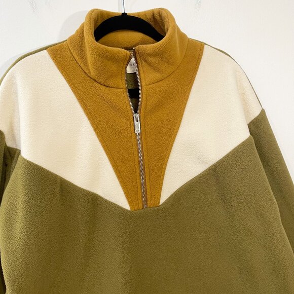 EUC Sezane Adana Colorblock Half Zip Sweatshirt Olive Ecru Brown 40, 8, M - Picture 4 of 7